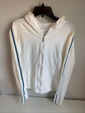 Danskin White Zip Hoodie Jacket with Teal and Gray Accents